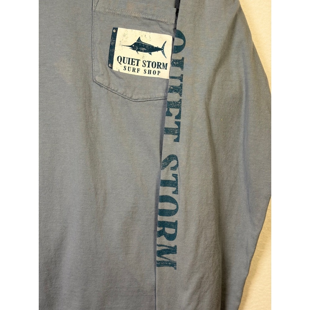 Quiet Storm Surf Shop T-Shirt Mens S Blue Excellent Long Sleeve Pocket Key West - Picture 2 of 5